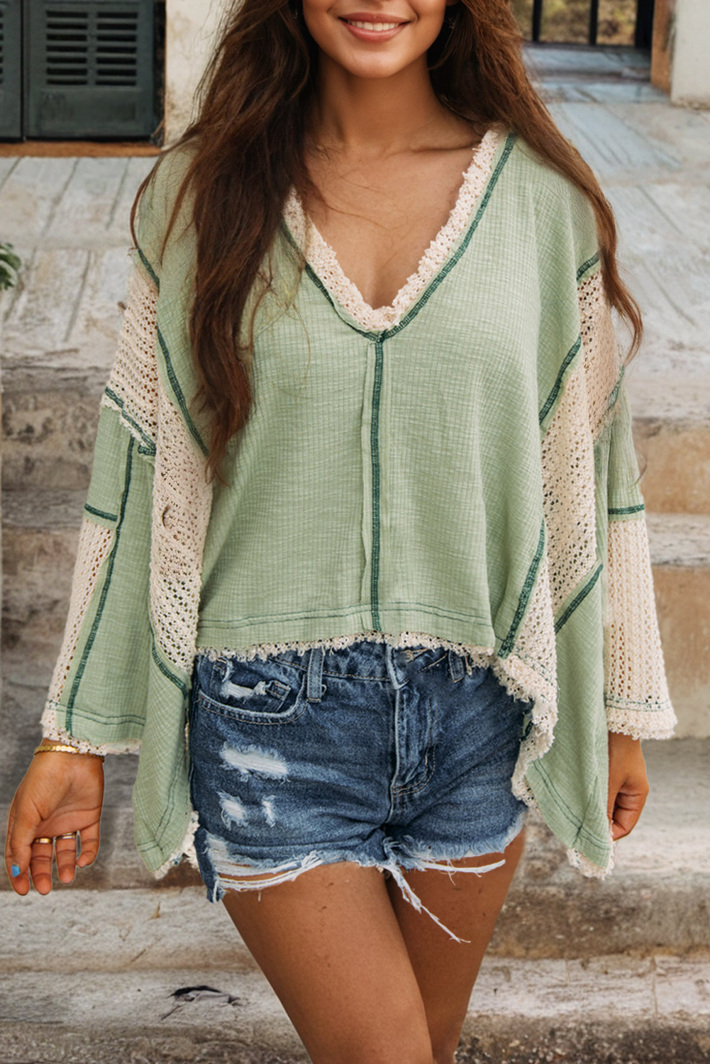 Crochet Detail Loose Top
