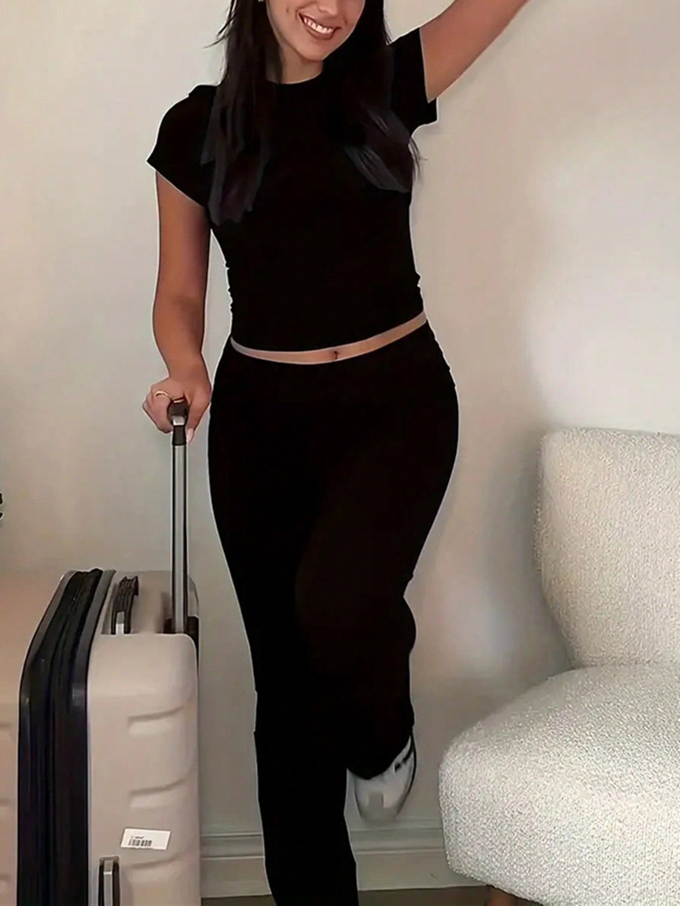 Short Sleeve & Flared Pants Two-Piece