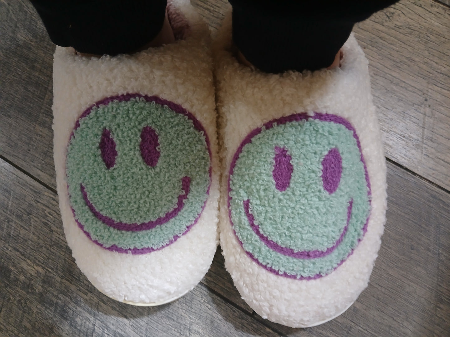 Smiling Face Slippers Blue with Purple