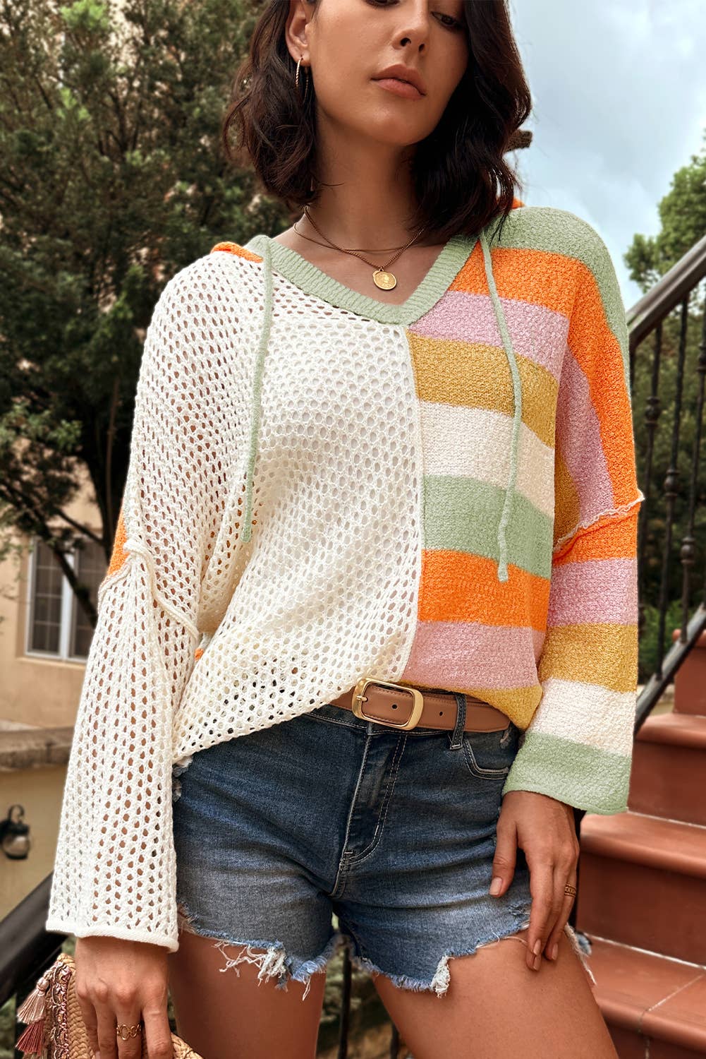 Oversized V Neck Hooded Sweater