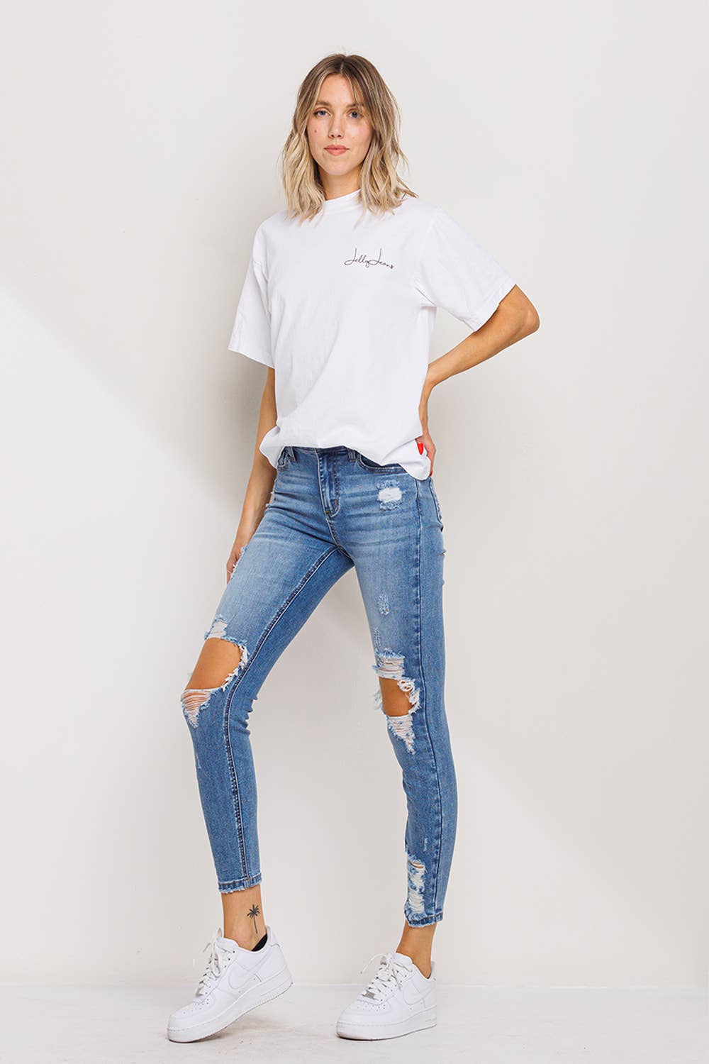 JELLY JEANS Open Knee Hole Distressed Skinny