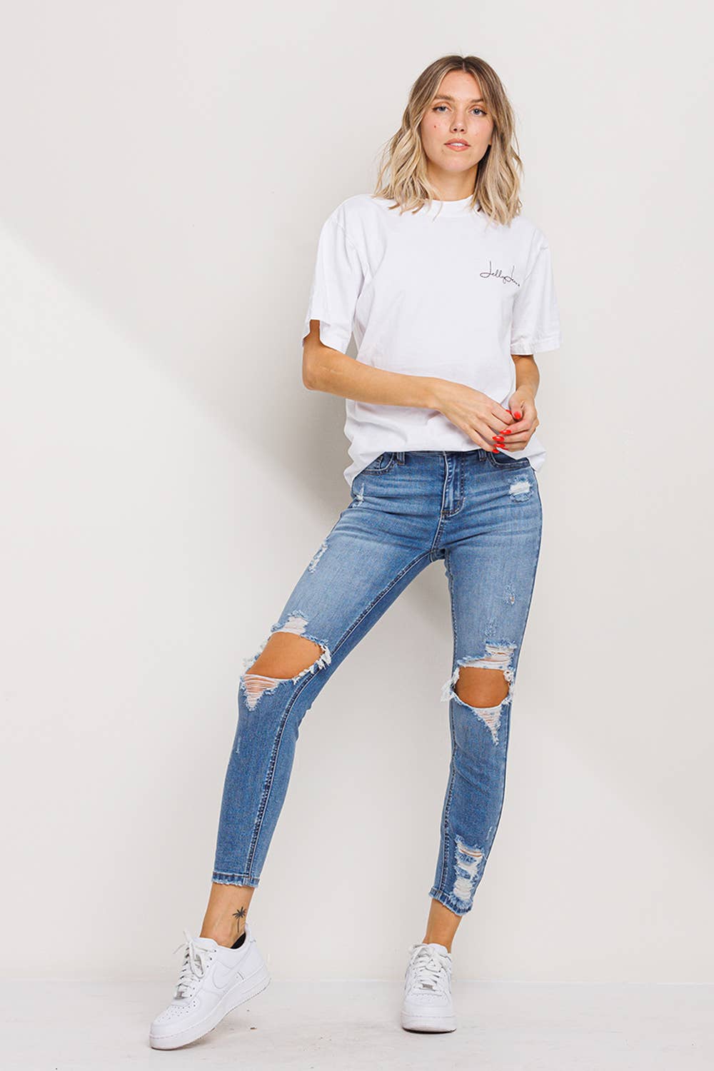 JELLY JEANS Open Knee Hole Distressed Skinny