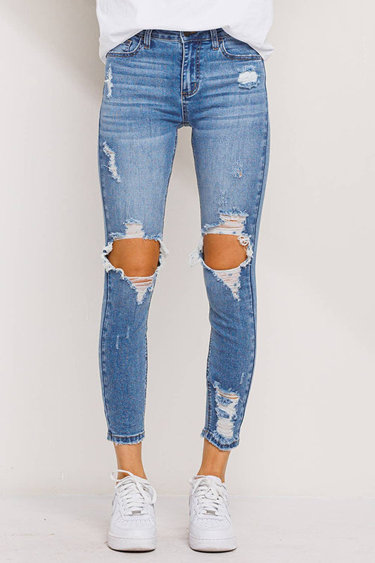 JELLY JEANS Open Knee Hole Distressed Skinny